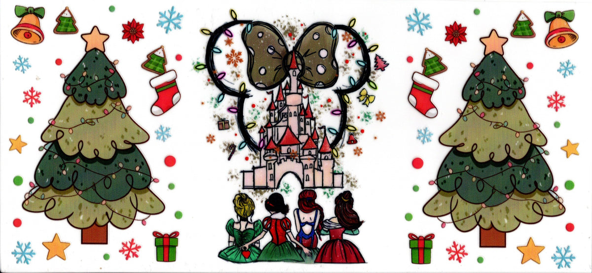 Mini Mouse Greenish Bow, Princesses and Castle with Christmas Trees