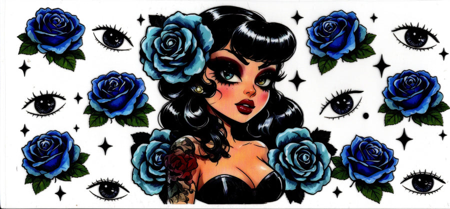 Hispanic Tattoo Girl Blue Flowers