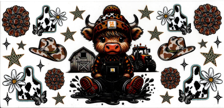 Highland Cow with Western Things ~ Cheetah Toboggan and Plaid Shirt