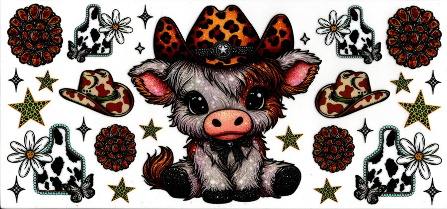 Highland Cow with Western Things ~ Cheetah Cowboy Hat