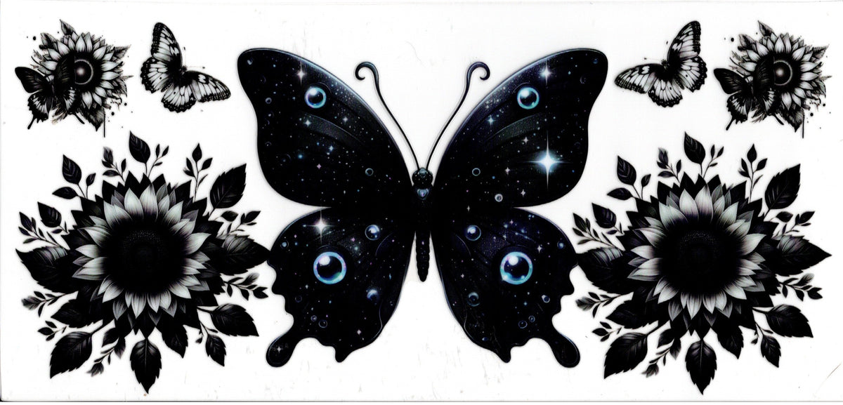 Black and White Butterflies and Flowers
