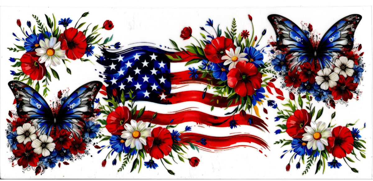 Patriotic Flag, Flowers and Butterflies