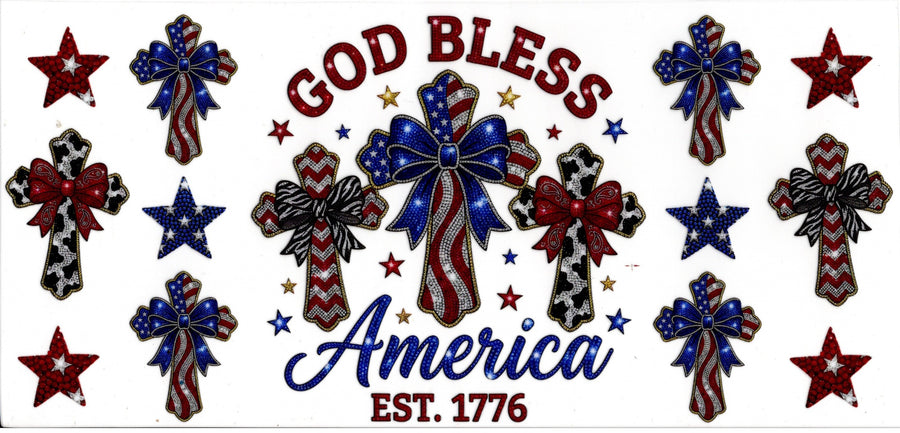 God Bless America Est 1776 ~ Jeweled Crosses