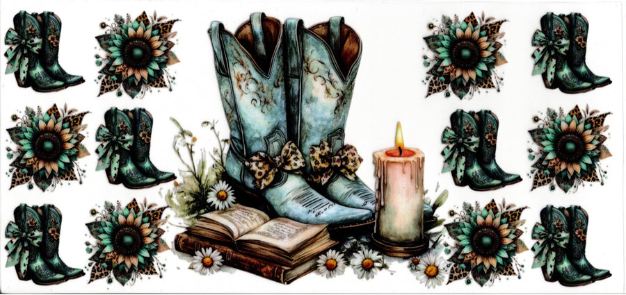 Blue Western Boots and Flowers