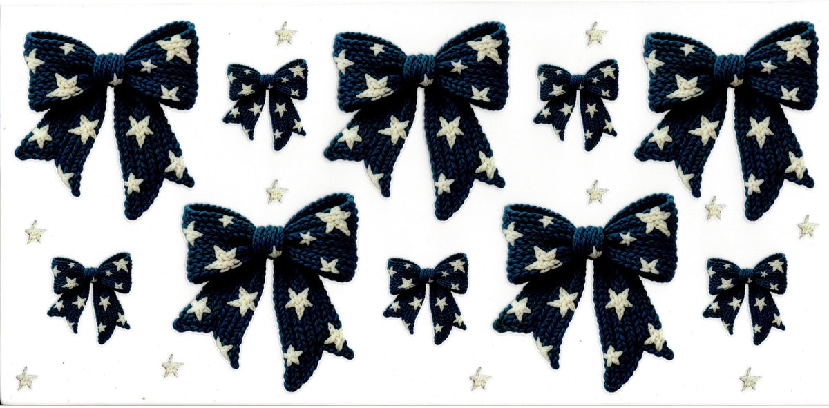 Crochet Blue Bows with White Stars