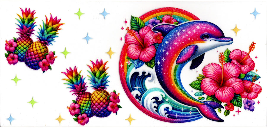 Pink and Purple Rainbow Dolphin With Pineapples