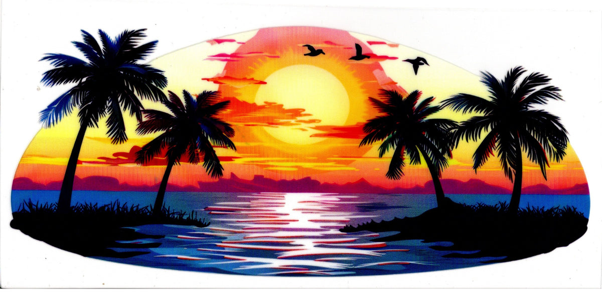 Ocean/Beach Scene with Birds and Palm Trees