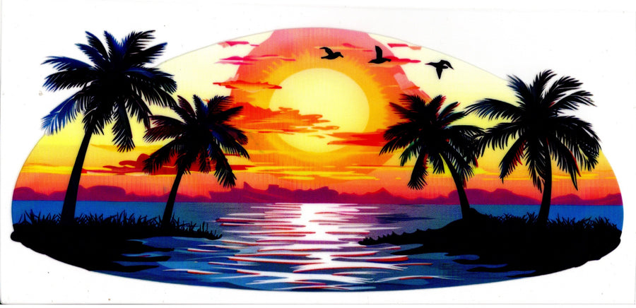 Ocean/Beach Scene with Birds and Palm Trees