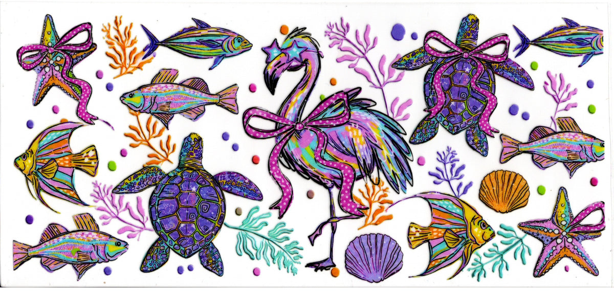 Pastel Fish Turtles Starfish and Flamingo