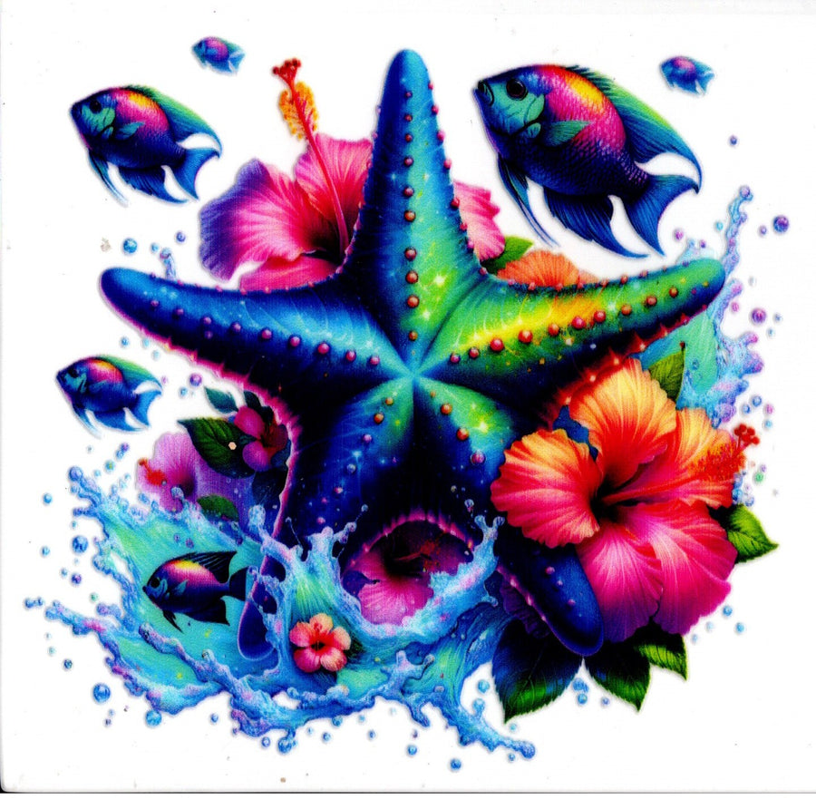 Colorful Starfish Fish and Flowers