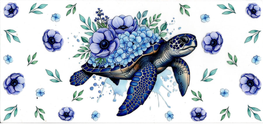 Pastel Blue and Purple Flowers on Turtle