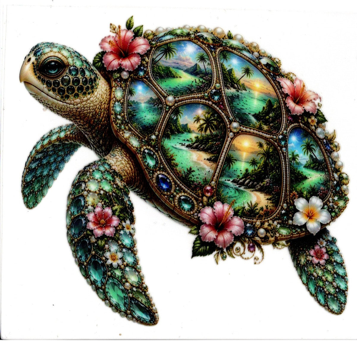 Jeweled Turtle With Ocean Scenes In Shell