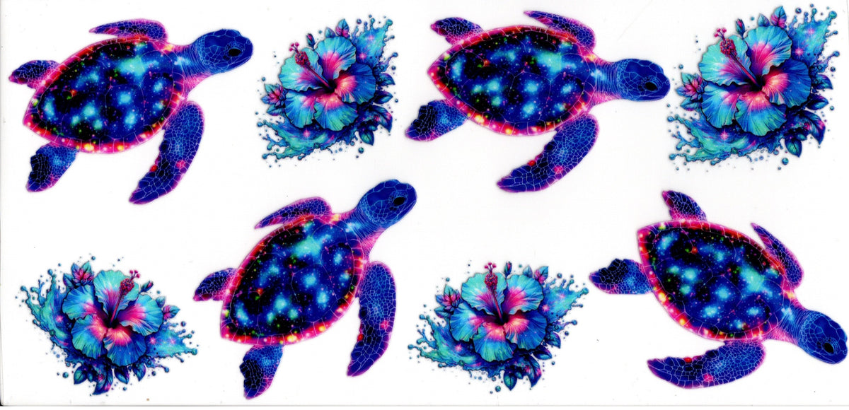 Pink Purple and Blue Turtles and Flowers