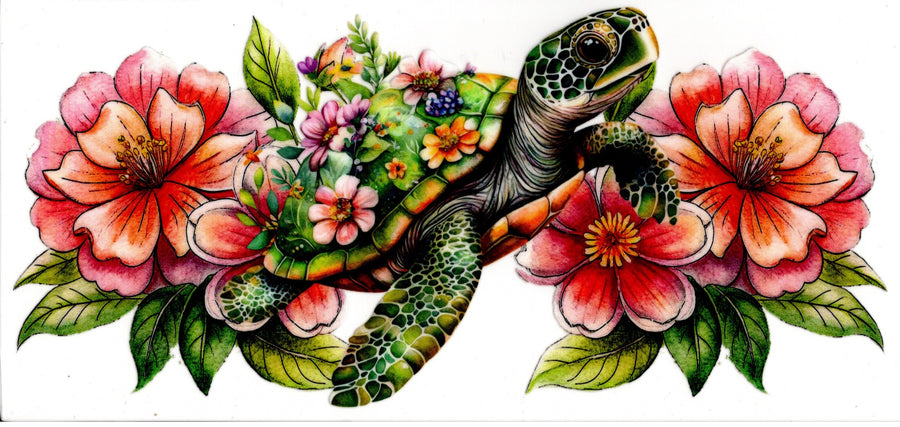 Turtle and Tropical Flowers