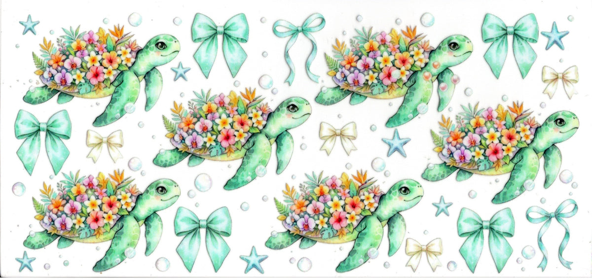 Teal Bows and Turtles Wearing Pastel Flowers