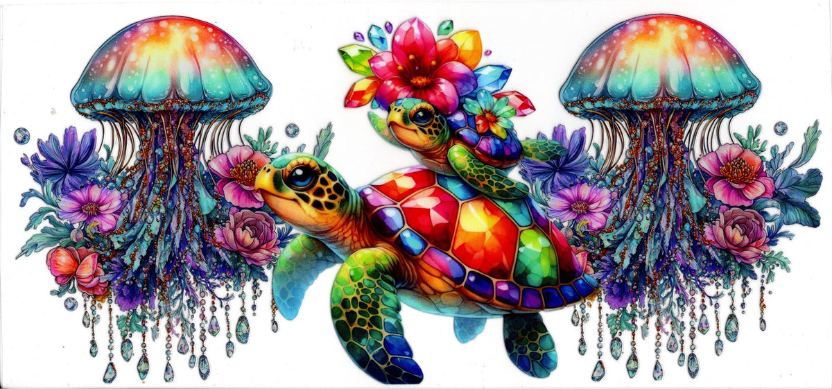 Rainbow Colored Turtles and Jellyfish