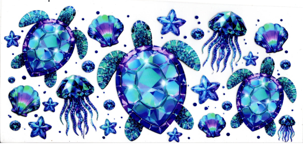 Purple and Teal Jeweled Turtles and Sea Life
