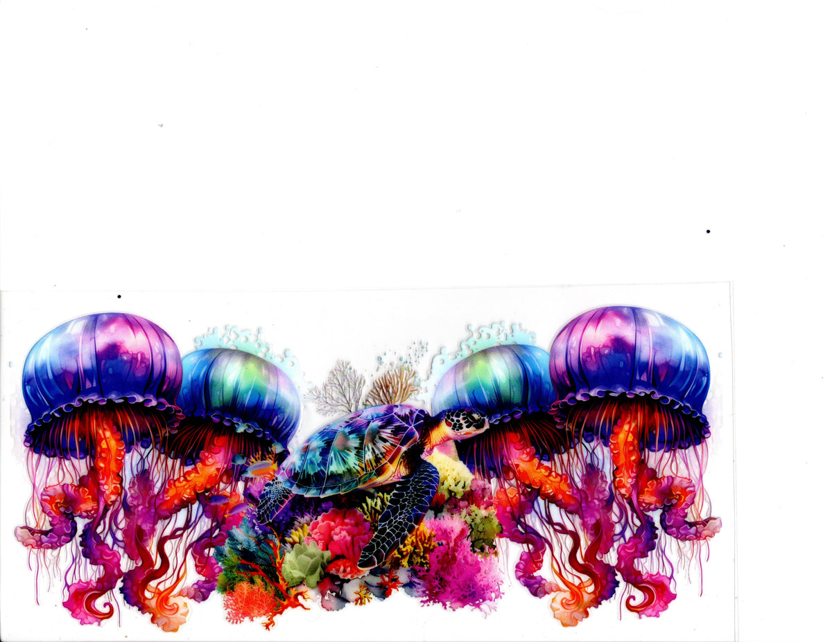 Turtle and Colorful Jellyfish