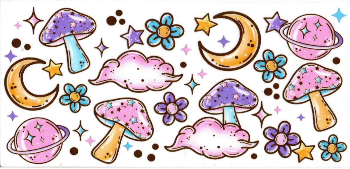 Moon, Planet, Flowers and Mushrooms