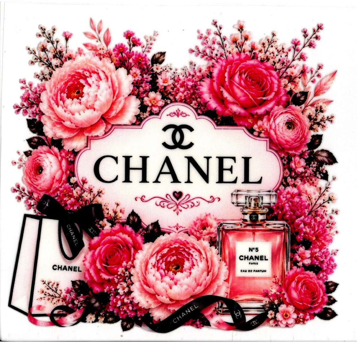 Chanel Perfume, Flowers and Shopping Bag