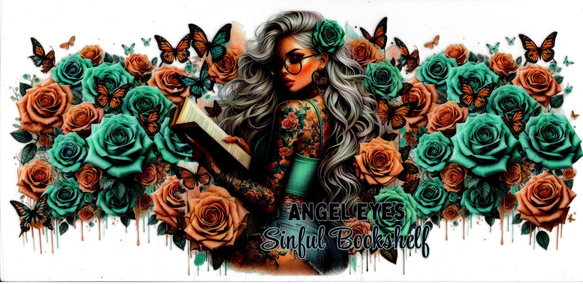 Angel Eyes Sinful Bookshlef ~ Tattoo Girl Teal and Beige